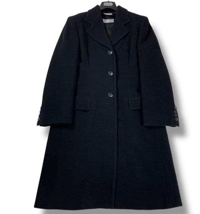 【美品】マックスマーラ チェスターコート ロング丈 アンゴラ混 ネイビー 40