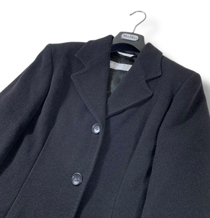 【美品】マックスマーラ チェスターコート ロング丈 アンゴラ混 ネイビー 40