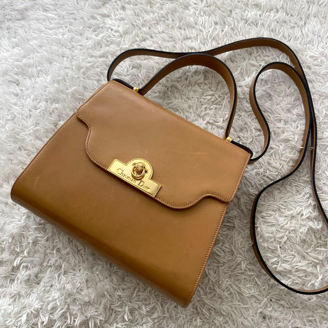 美品 Christian Dior ベージュ レザー 2WAY ショルダーバッグ