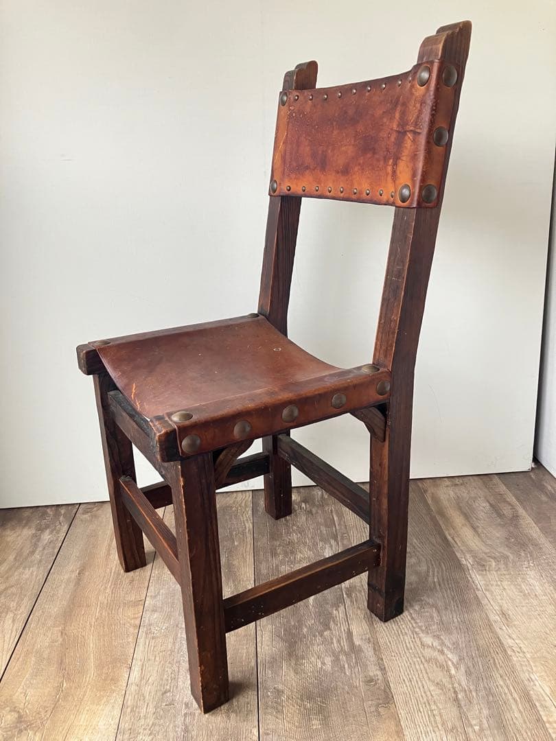 アンティーク　レザーチェア　本革張り　鋲打