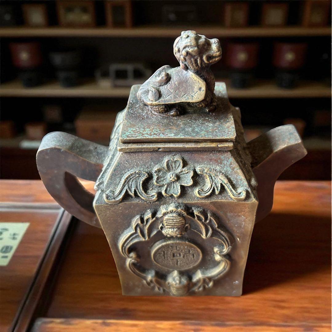 中国古美術 貔貅 嘉慶通寶蝙蝠 瑞獣文 縁起古銅急須 金運招来 書道具 墨壺水滴
