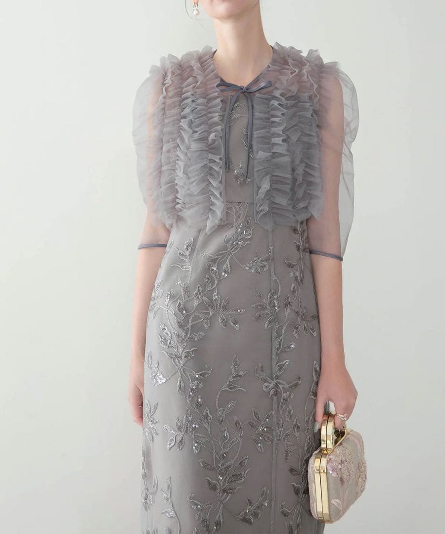 LEJA チュールフリルボレロフラワースパンコールＩラインワンピースドレス