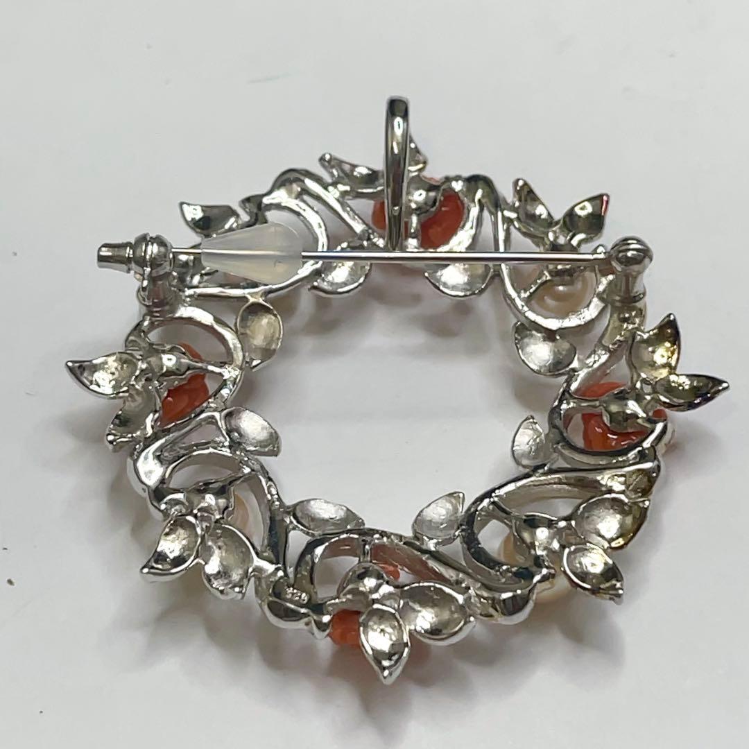 美品！アコヤ真珠×赤珊瑚 薔薇彫刻 シルバーブローチ＆ペンダントトップ 925