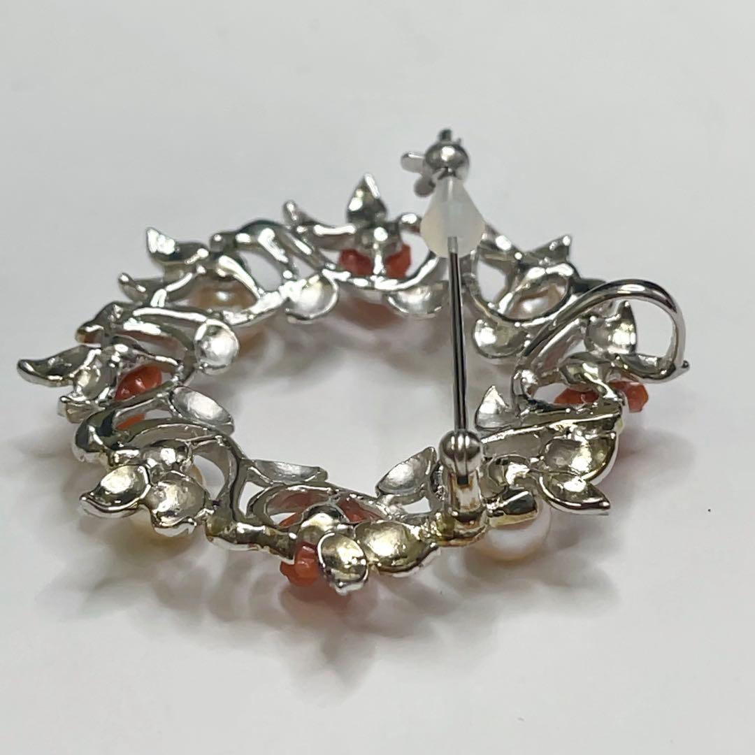 美品！アコヤ真珠×赤珊瑚 薔薇彫刻 シルバーブローチ＆ペンダントトップ 925