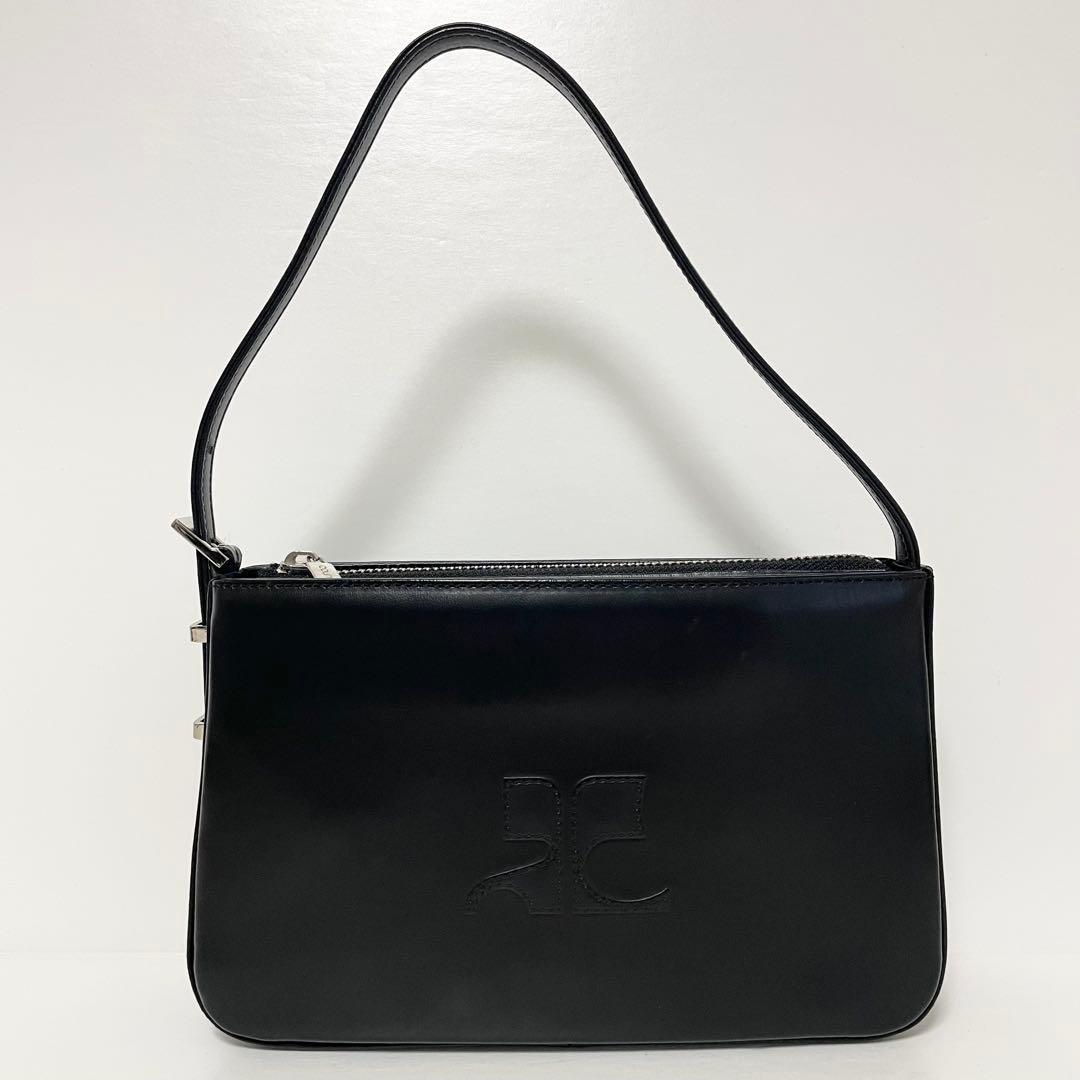 courreges クレージュ ロゴ ミニ ハンドバッグ ブラック レザー