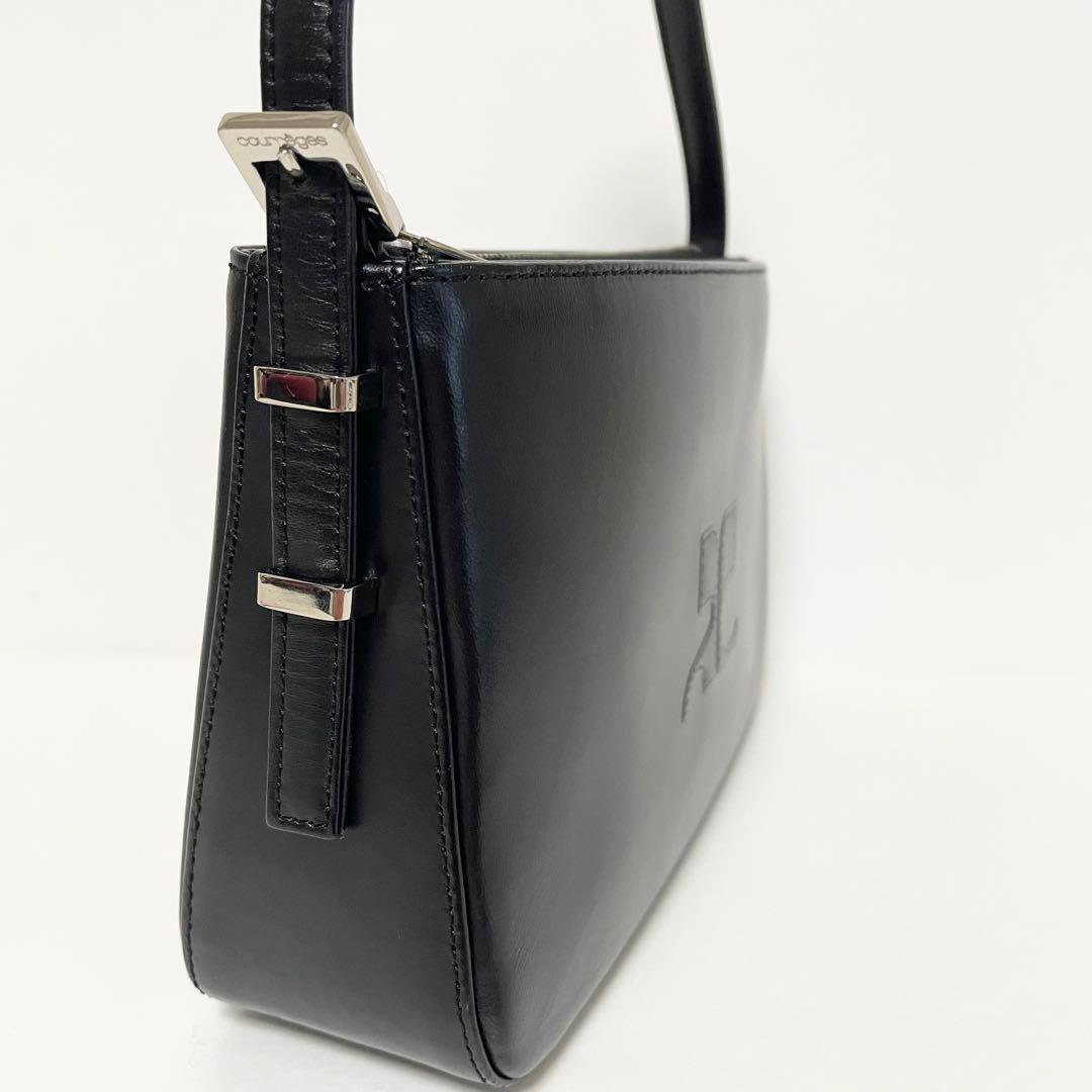 courreges クレージュ ロゴ ミニ ハンドバッグ ブラック レザー