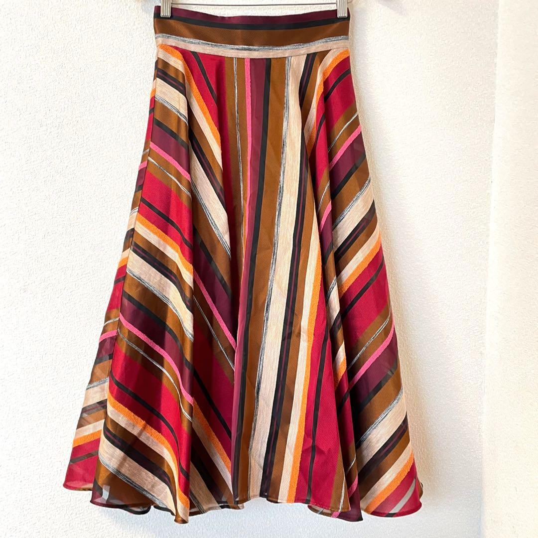 エポカ 40 マテリアルボーダー フレアスカート