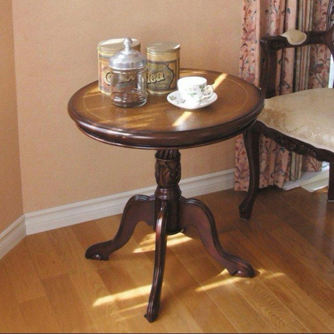 英国調円形テーブル/サイドテーブル 幅60cm ブラウン