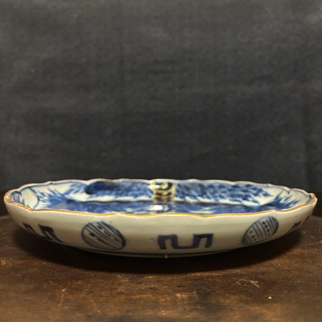 江戸期　古伊万里　染付金彩賢人図皿　無傷　本物保証