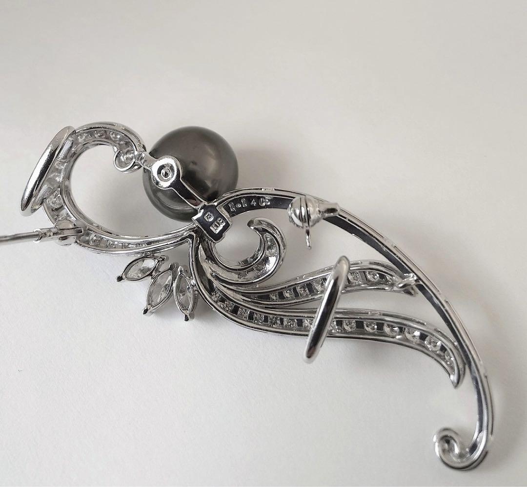 【MIKIMOTO】☆ダイヤ＋黒蝶真珠☆ ブローチ&帯留め