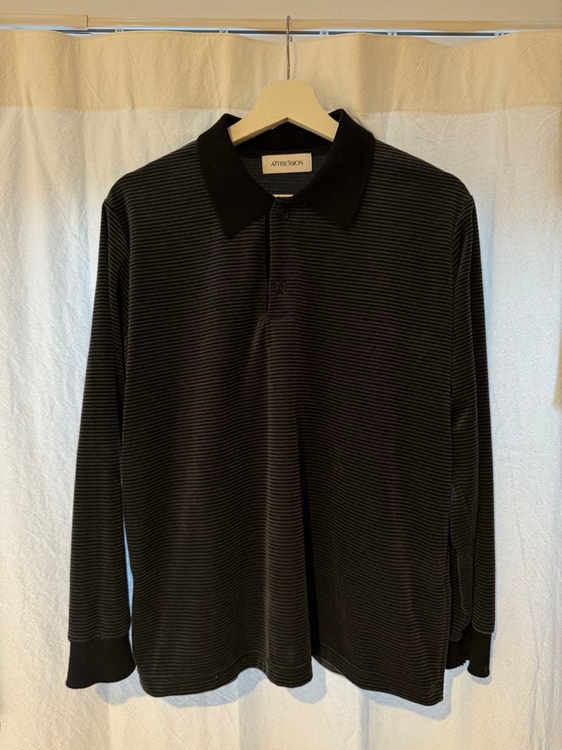 ＜ATTISESSION＞ベロア ボーダー ポロシャツ