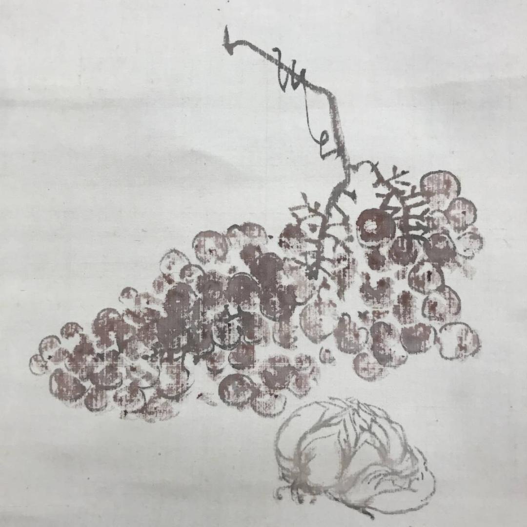 真作/木村武山/葡萄に百合根図/ユリネ図/果物図/掛軸/名家伝来/AD-939