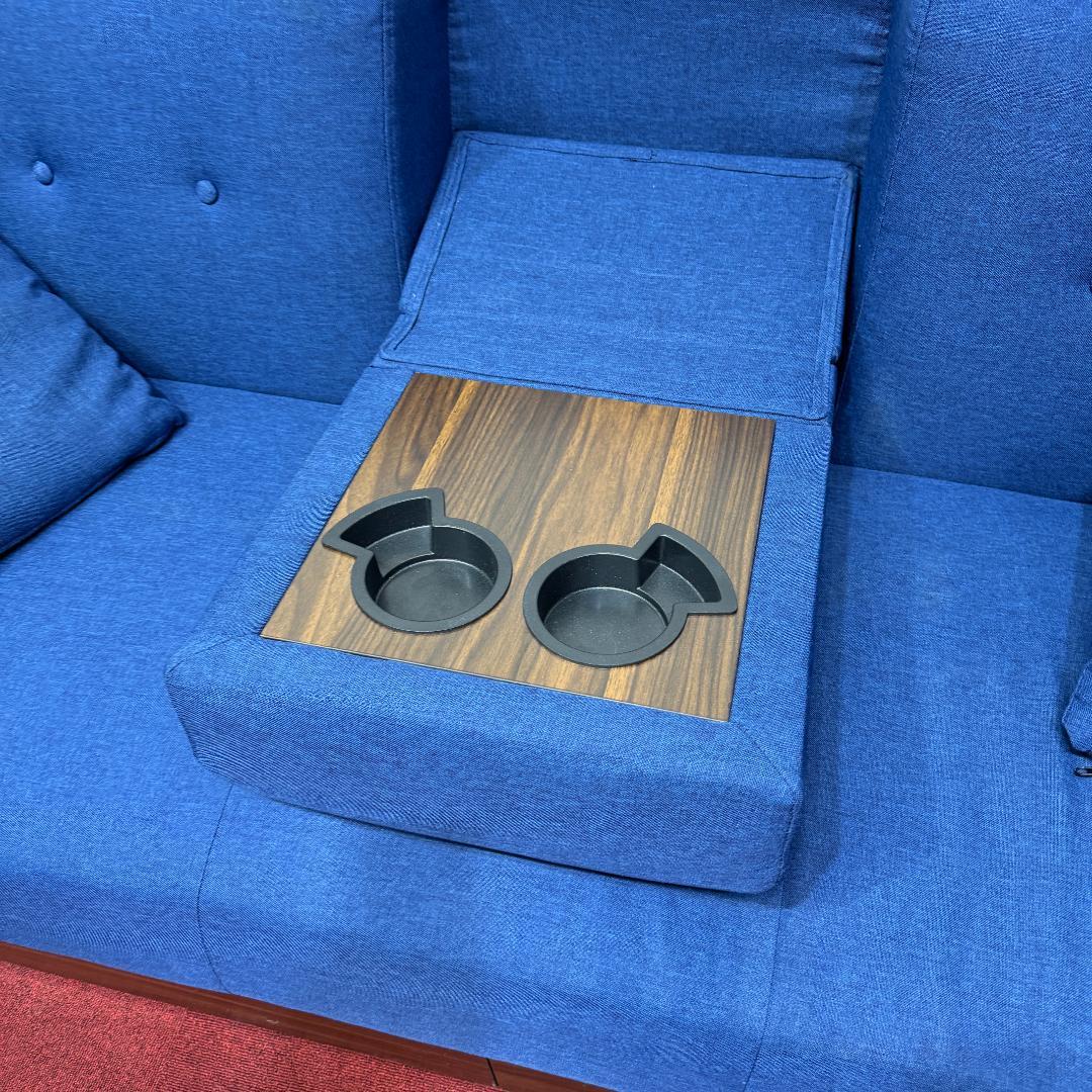 東京23区送料無料 美品モダンデコ二人掛けソファー／ベッド　収納有ネイビーブルー