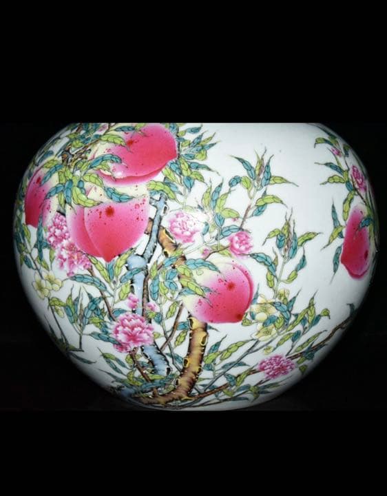 大清雍正年製款・粉彩・八桃紋・天球瓶』極細工・置物・古賞物・古董・