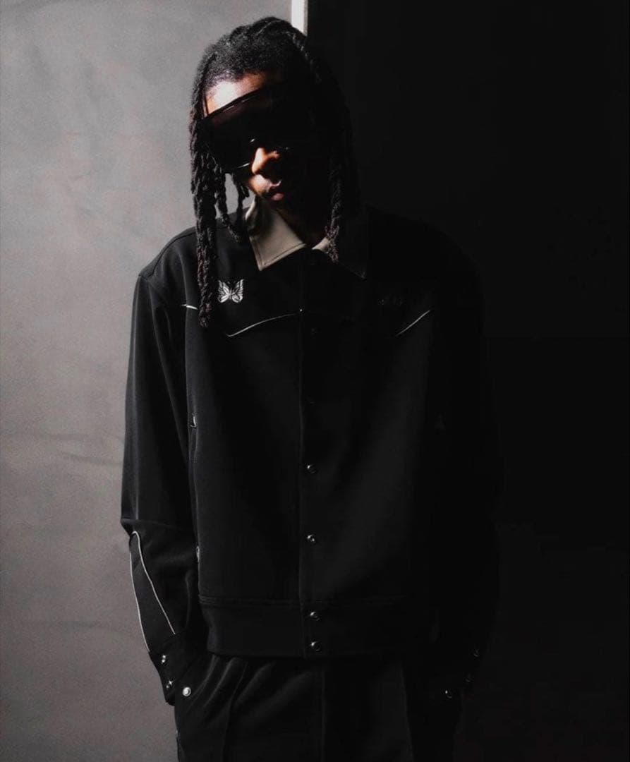 Needles ニードルズ カウボーイジャケット ブラック バイカラー 蝶刺繍