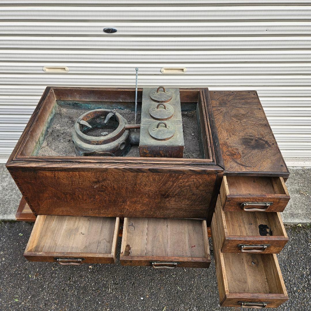 長火鉢 燗銅壷付き五徳 引出し付 囲炉裏 火鉢 古道具 アンティーク