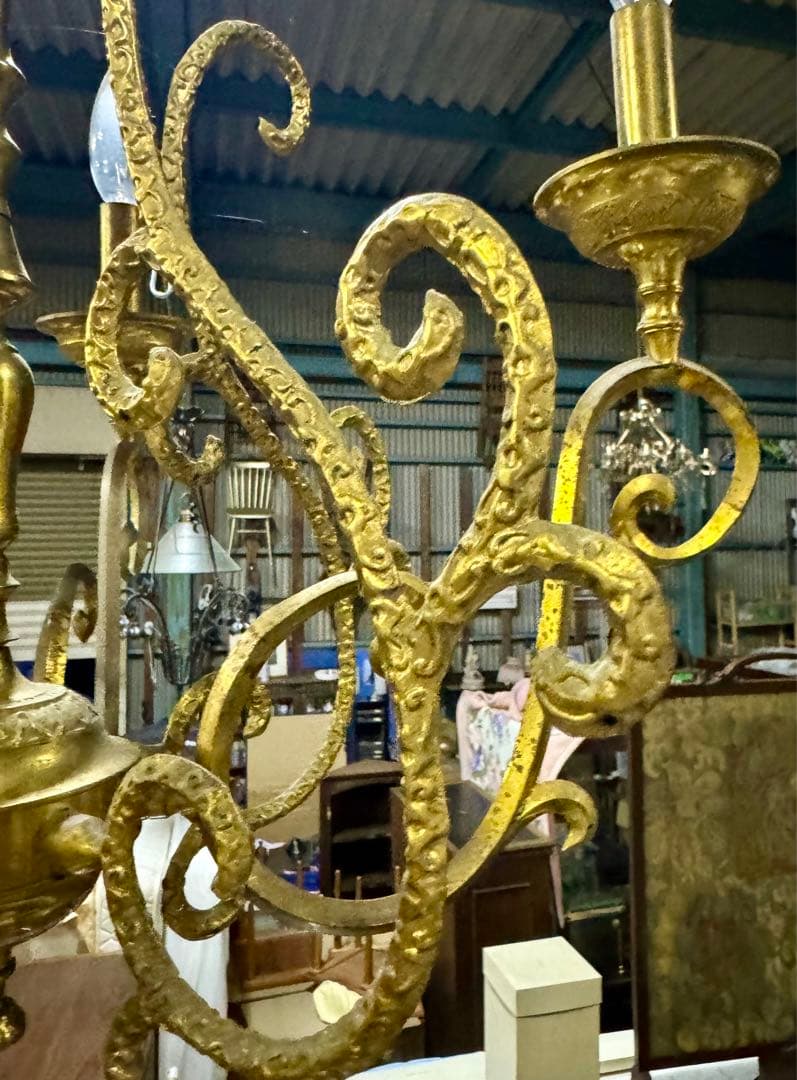 アンティーク 西洋シャンデリア 直径55×高さ60 ヴィンテージ 艶消しゴールド