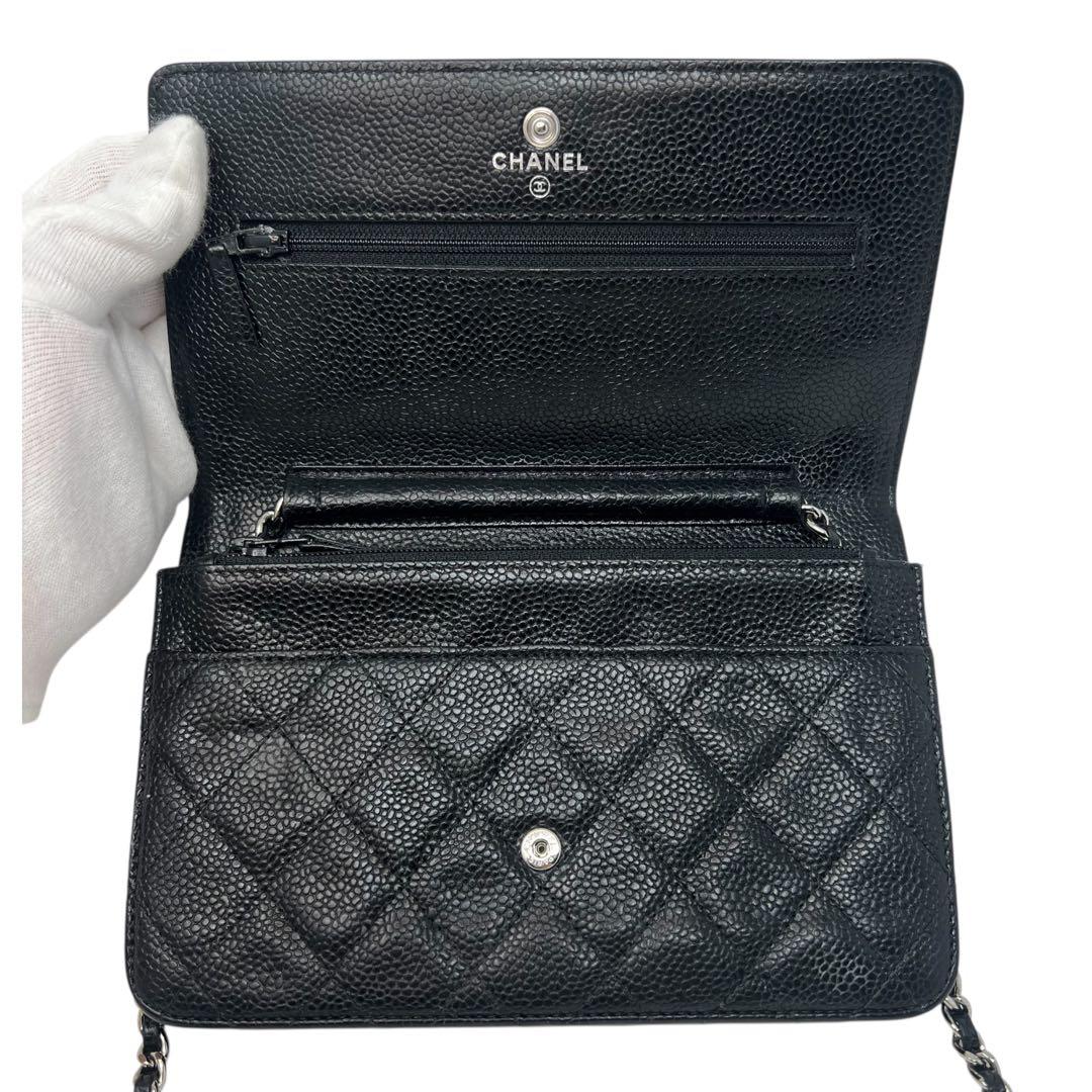 CHANEL シャネル キャビアスキン マトラッセ チェーンウォレット 長財布