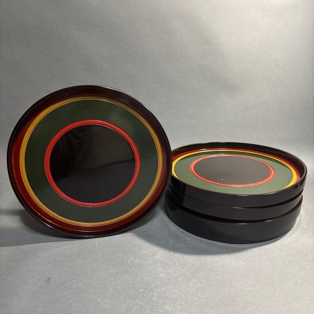 長野横笛　丸盆　５膳　共箱