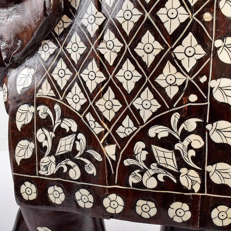 中国　唐木紫壇製　獣骨象嵌装飾　インド象　置物　V　R4905B