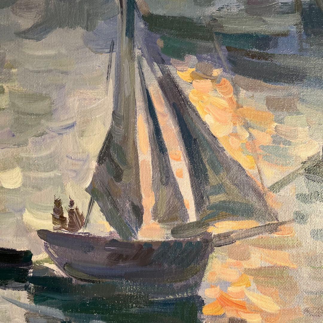 手書き油絵 クロード・モネ 日の出 海 額付 絵画 インテリア 油彩画