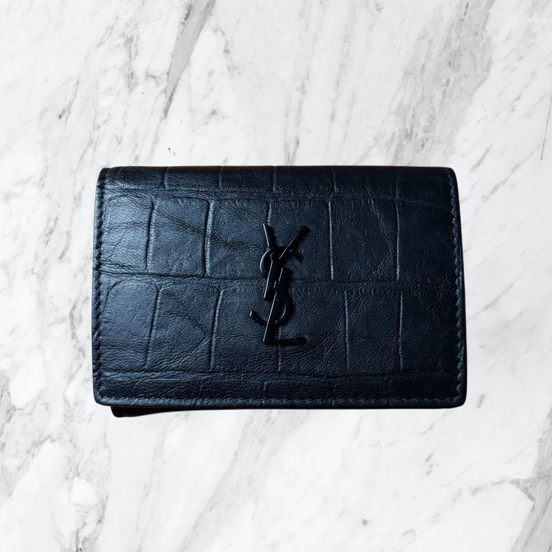 極美品✨サンローラン YSL カサンドラ クロコ型押し 三つ折り財布 黒