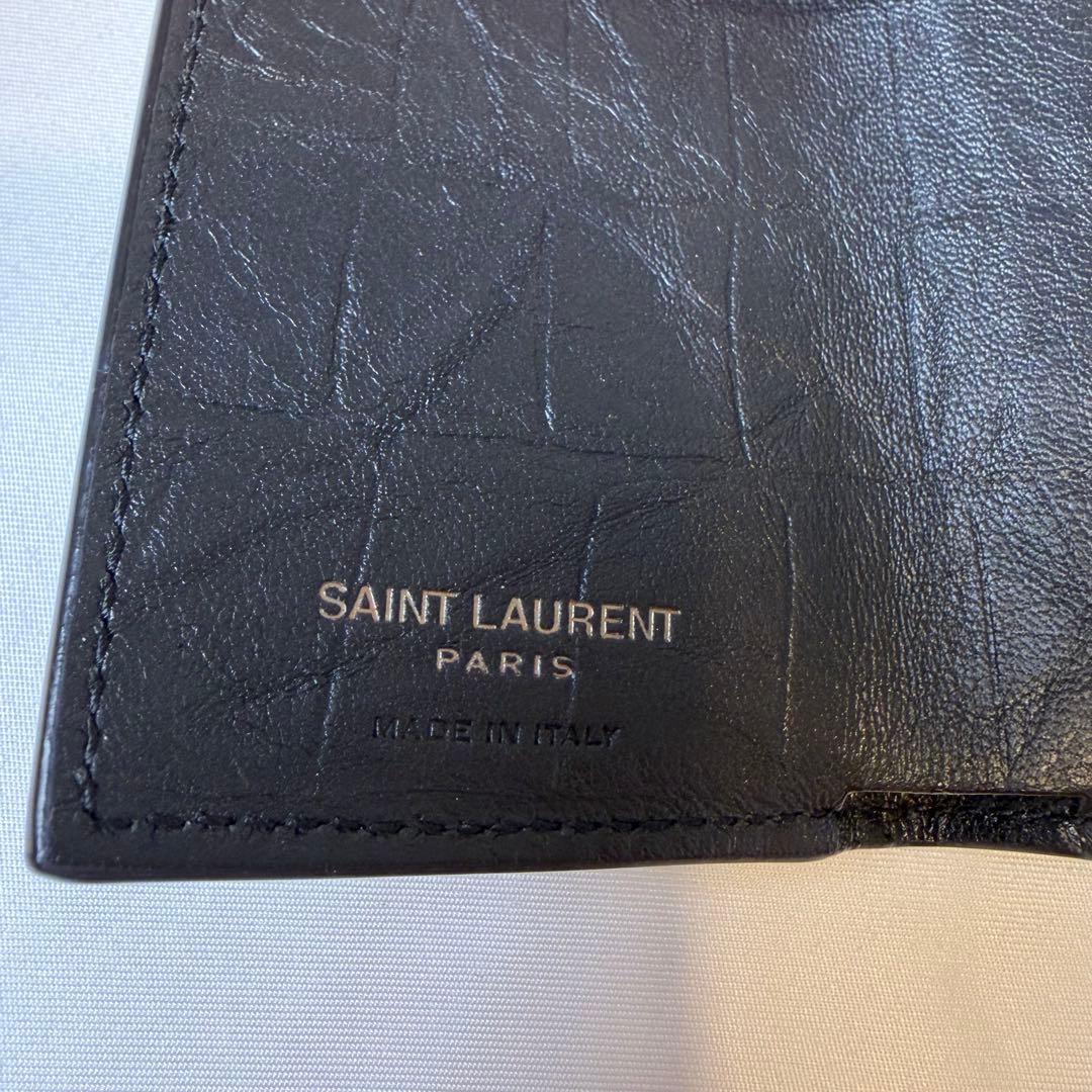 極美品✨サンローラン YSL カサンドラ クロコ型押し 三つ折り財布 黒