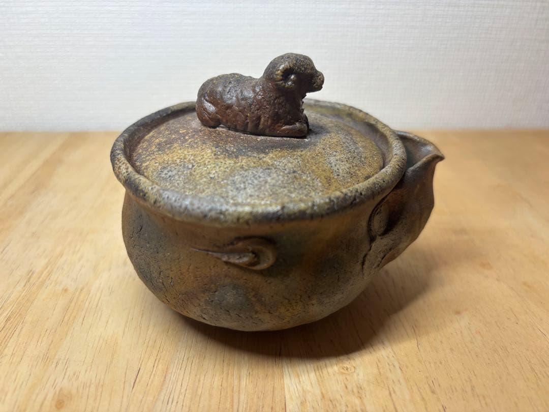㊹備前焼 宝瓶 登り窯 羊 ひつじ ヒツジ 手びねり 急須