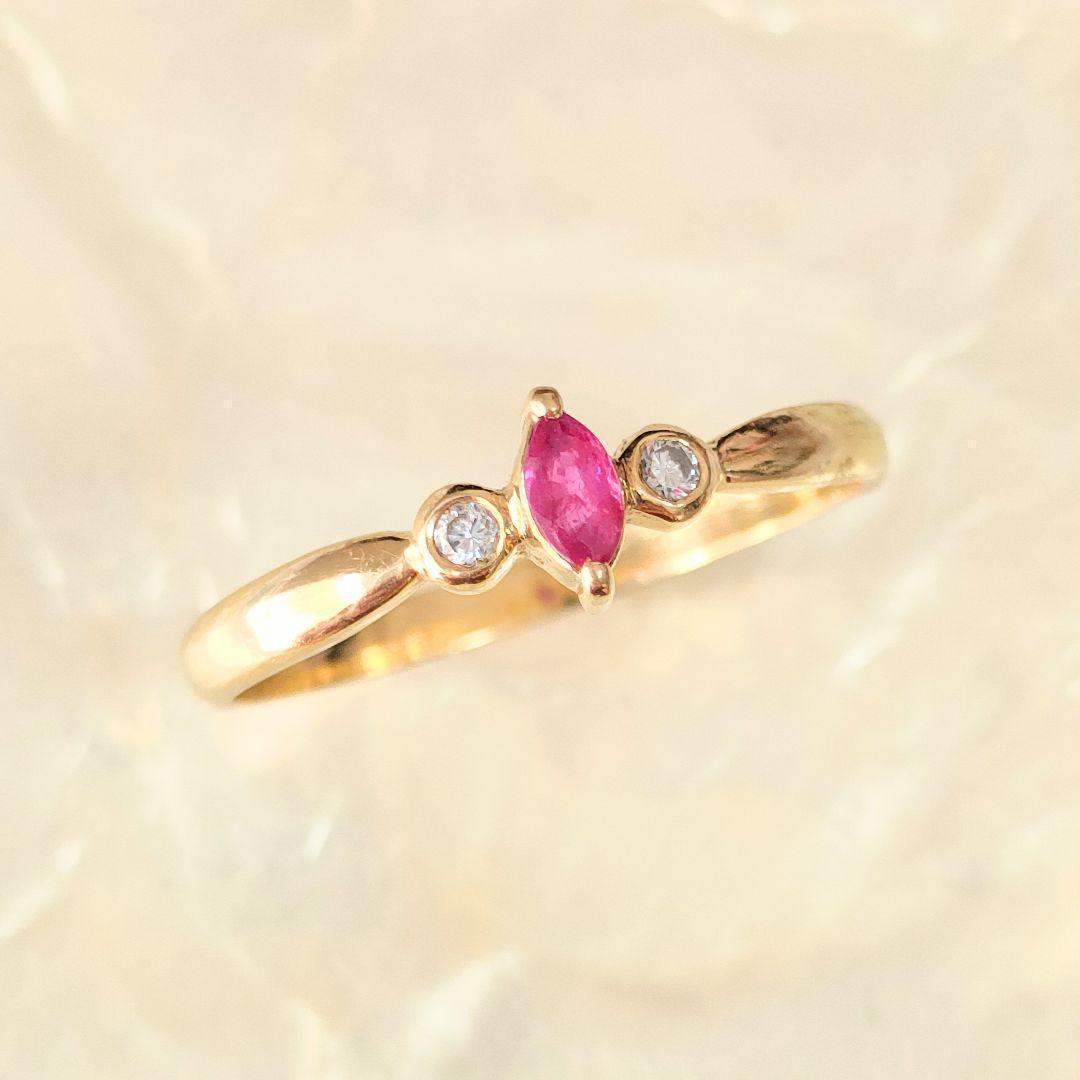 K18　天然石ルビー　天然ダイヤモンド　リング　指輪　ゴールド　ルビー　11