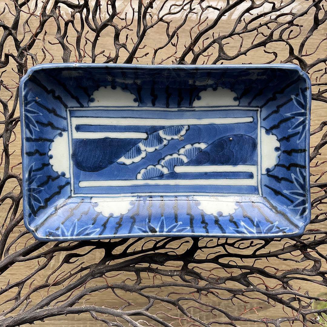 骨董　古伊万里　古染付　竹林　希少　雪輪紋　長皿　ペン皿　１客