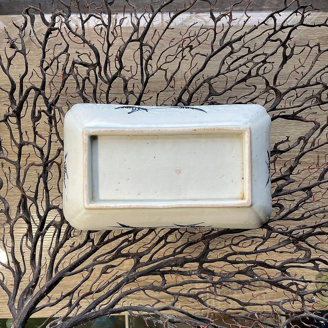 骨董　古伊万里　古染付　竹林　希少　雪輪紋　長皿　ペン皿　１客