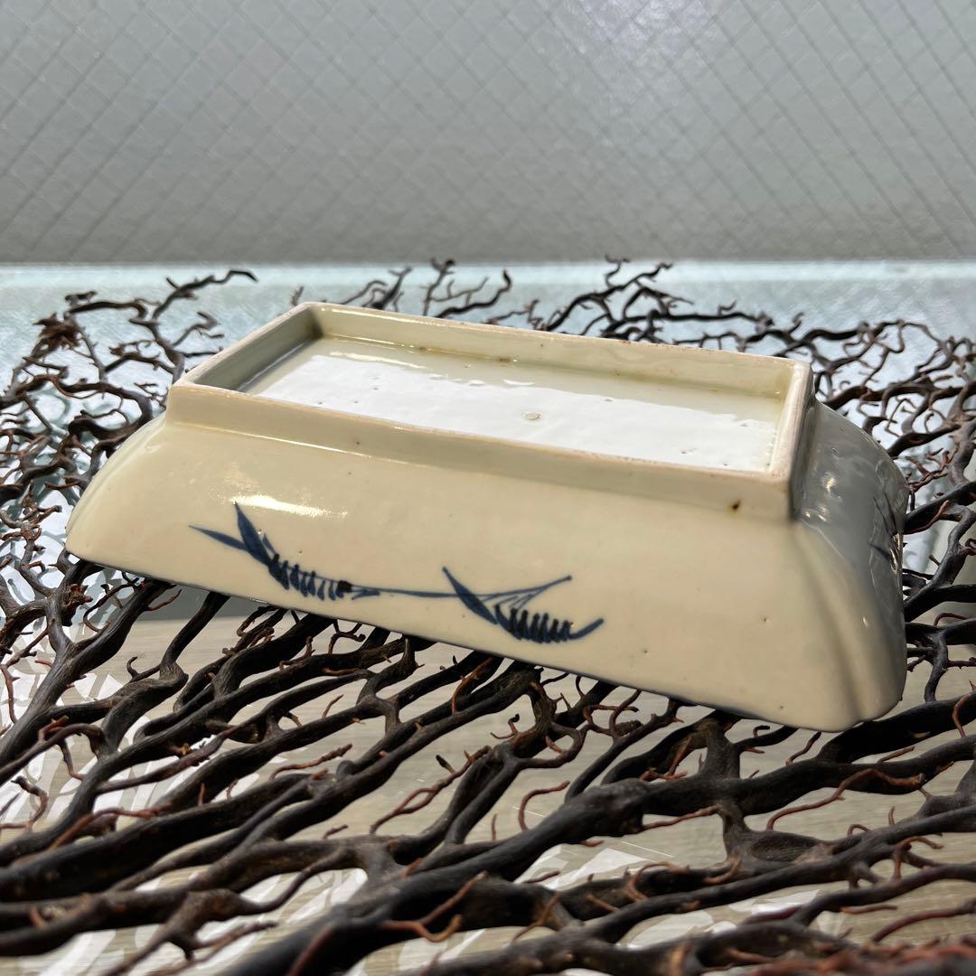 骨董　古伊万里　古染付　竹林　希少　雪輪紋　長皿　ペン皿　１客