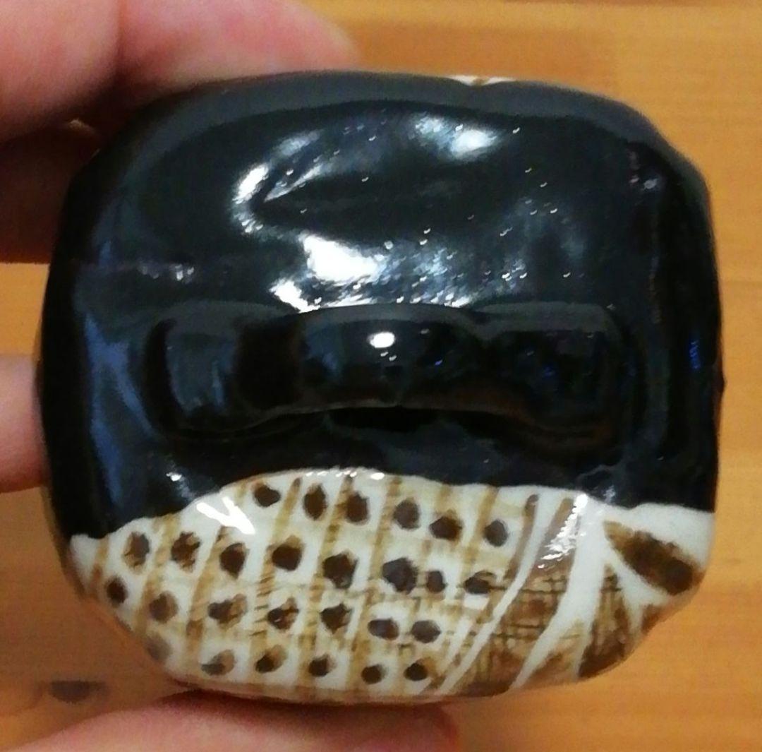 宗完書付　加藤隆倫作　黒織部　香合　共箱　栞付　茶道具