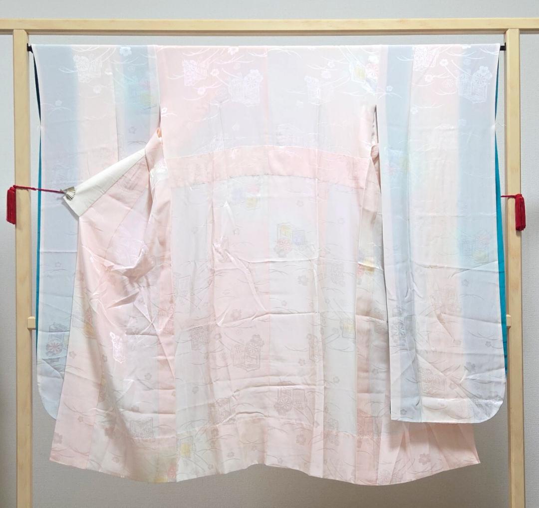 F5 橘の花模様 金駒刺繍 金彩 縮緬 山吹色 袷 正絹 成人式 振袖襦袢セット