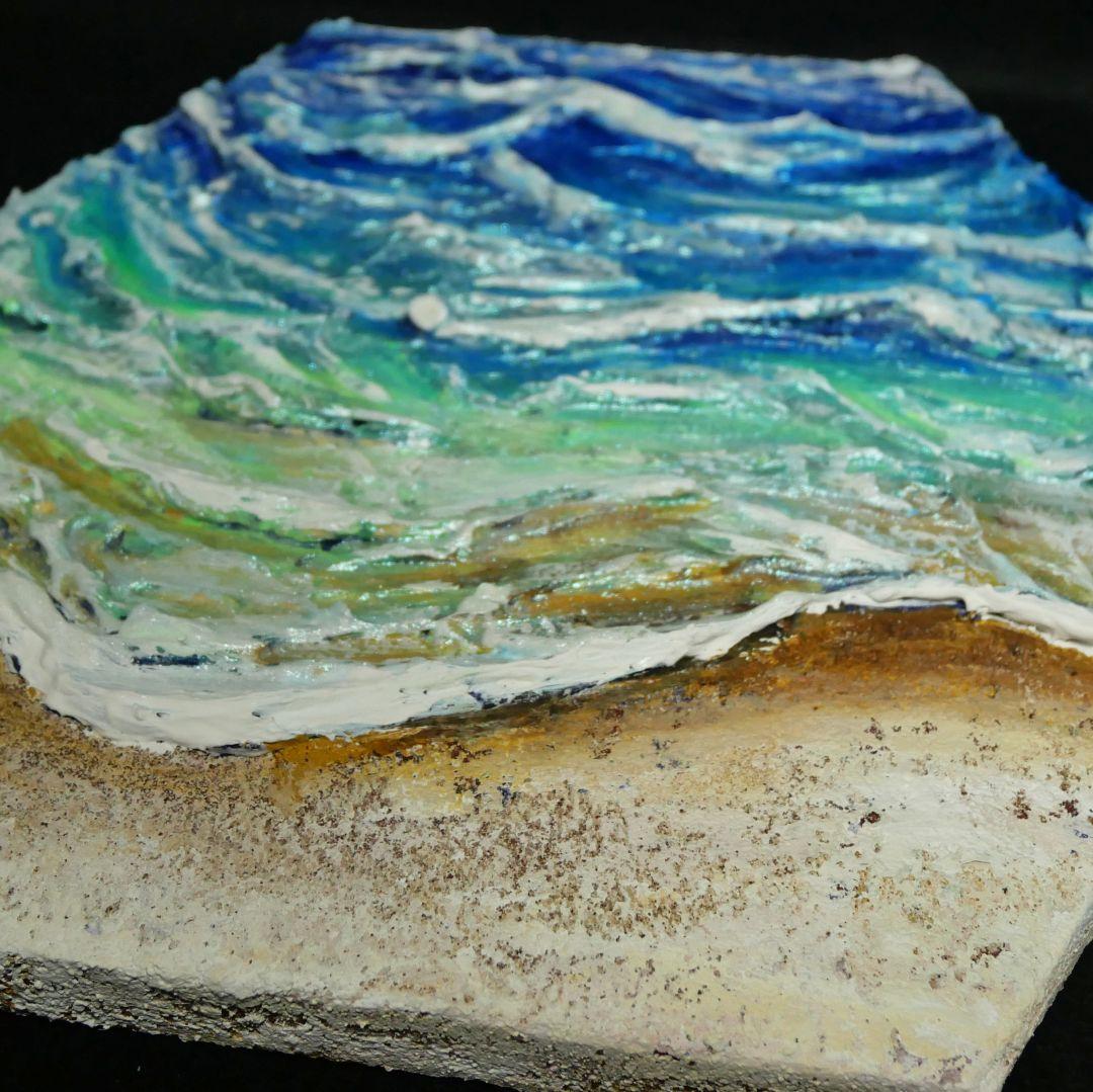 油絵 油彩 油彩画 絵 絵画 六角型【海の砂場】