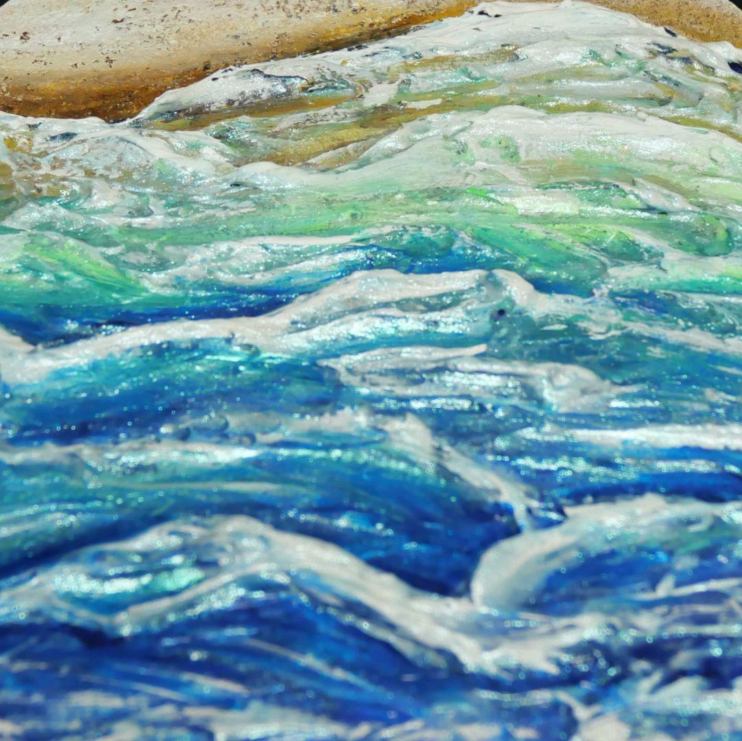 油絵 油彩 油彩画 絵 絵画 六角型【海の砂場】