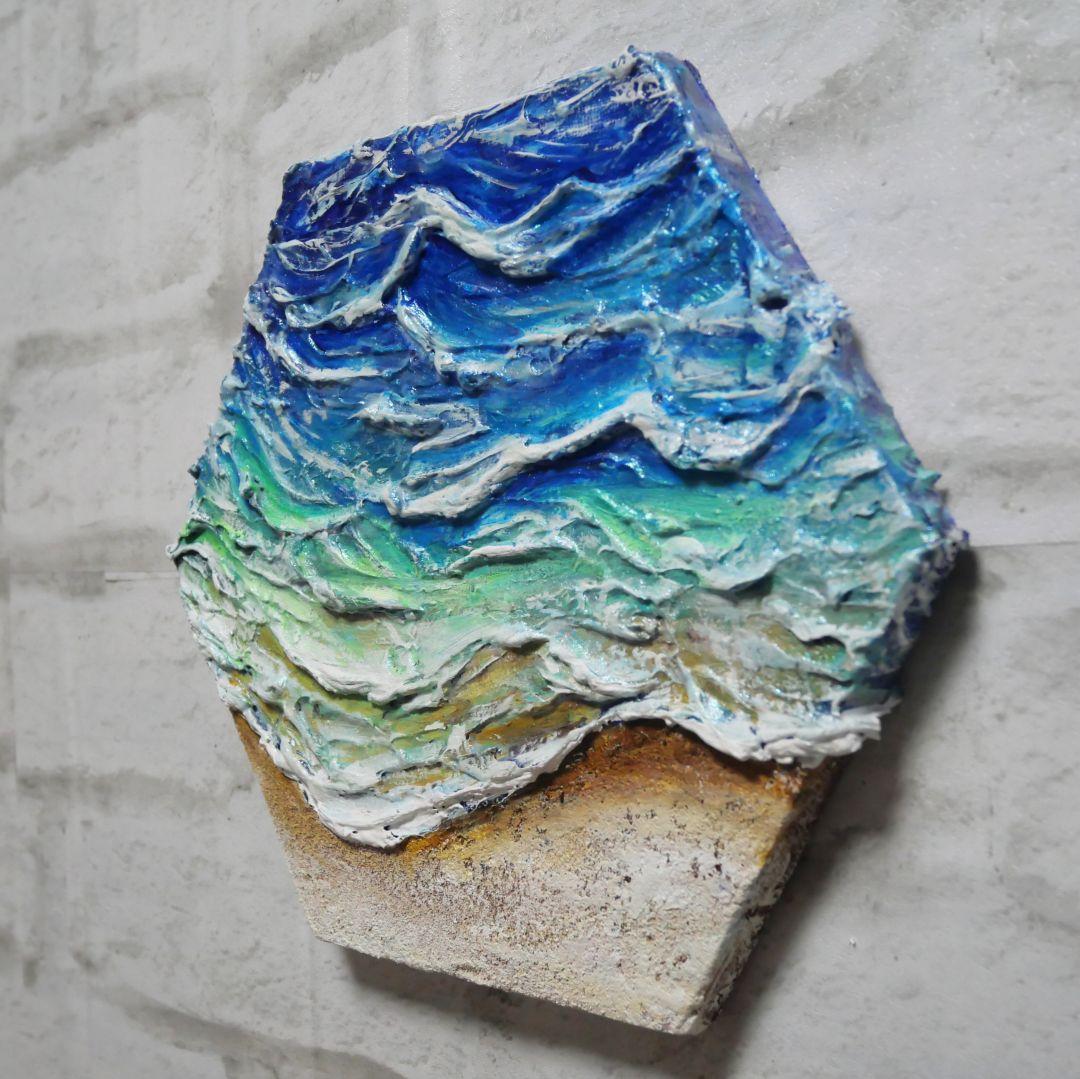 油絵 油彩 油彩画 絵 絵画 六角型【海の砂場】