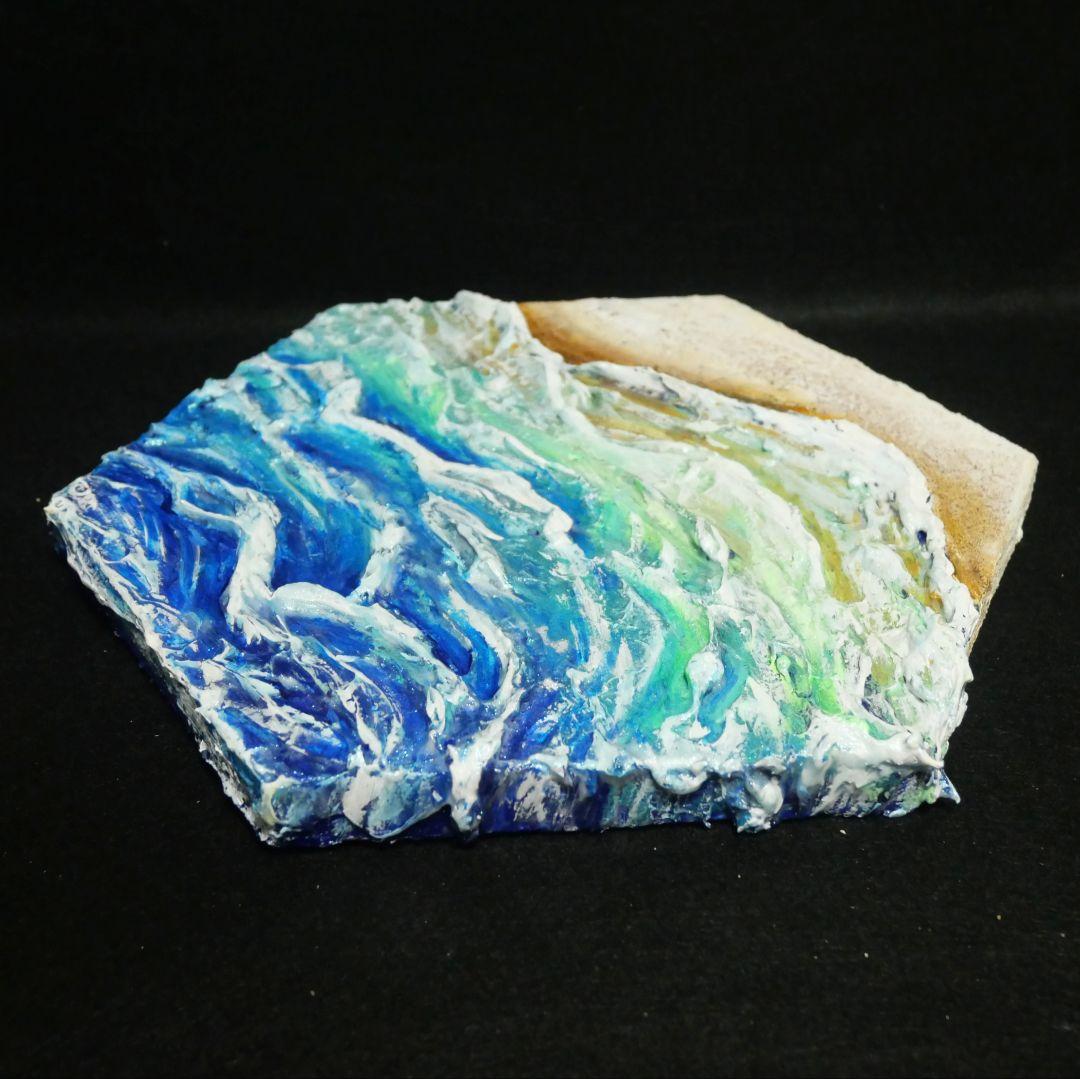 油絵 油彩 油彩画 絵 絵画 六角型【海の砂場】