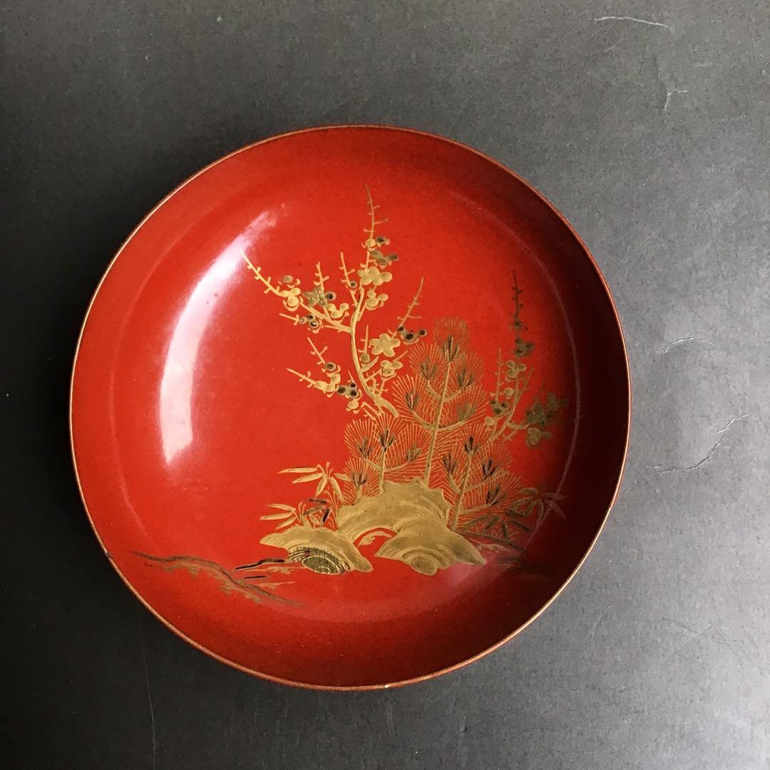 松竹梅　金彩　三つ組盃　金蒔絵　正月　祝い　本漆塗り