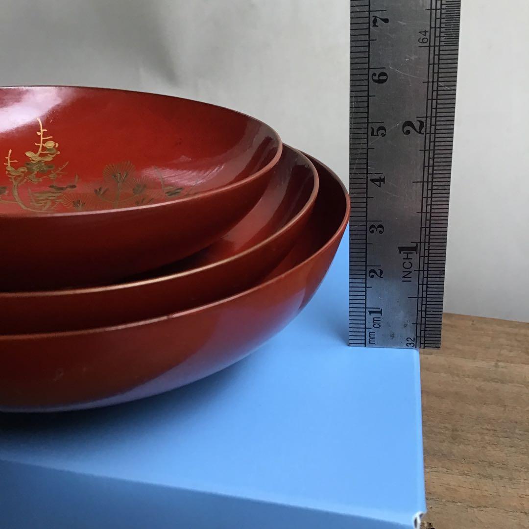 松竹梅　金彩　三つ組盃　金蒔絵　正月　祝い　本漆塗り