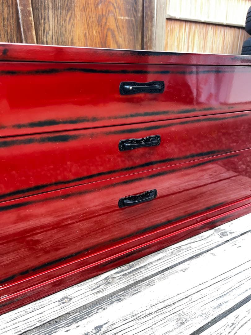 44 展示品 根来塗 三段引き出し 定価45000円