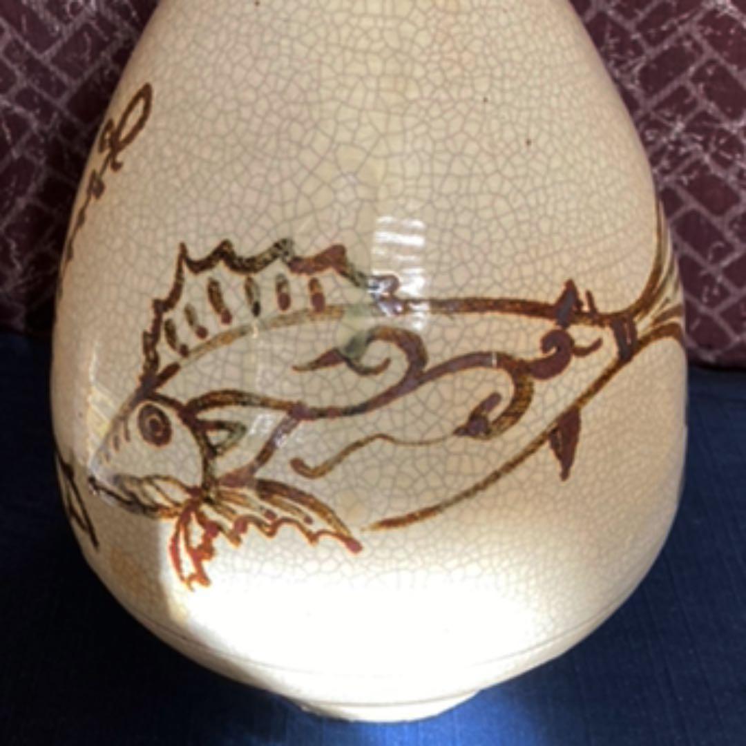 李朝　鉄絵魚文大徳利　　高麗