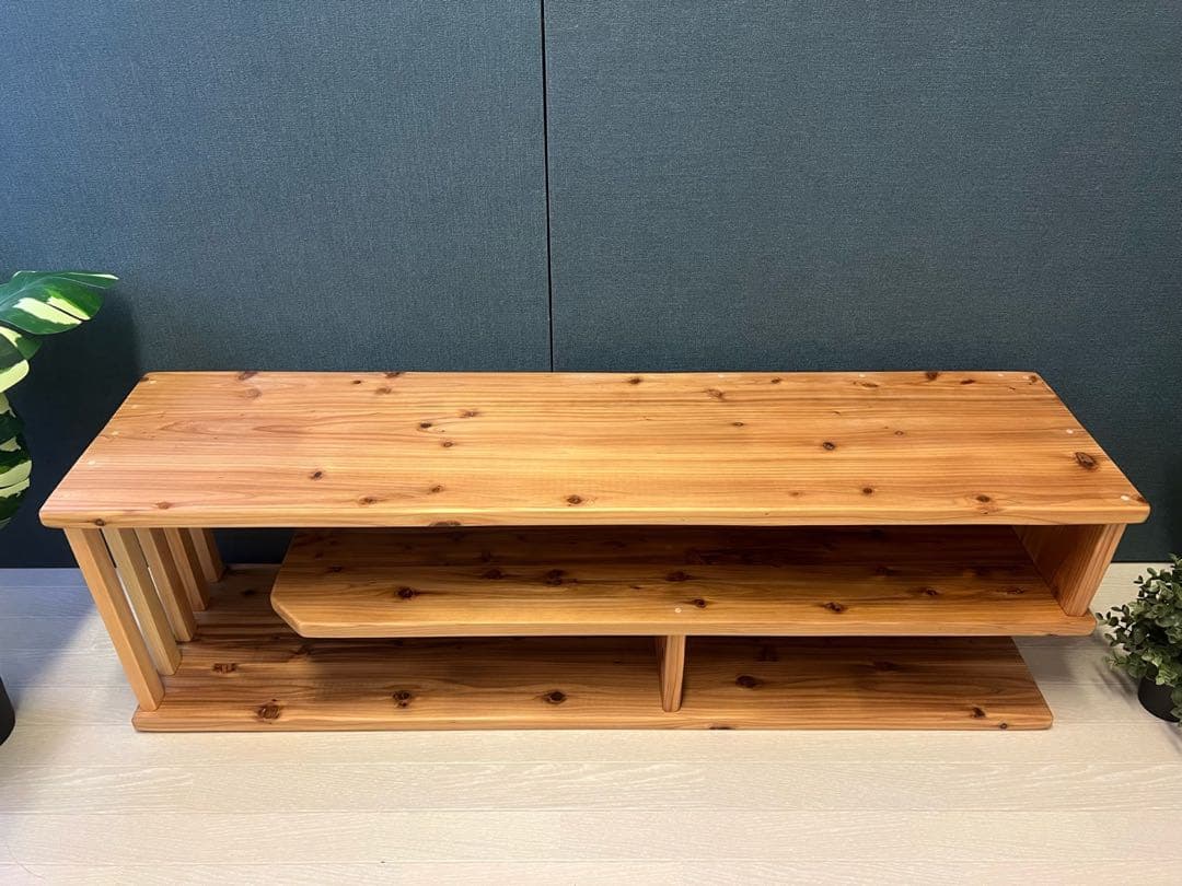 【在庫整理】 テレビボード 棚板付き 縦格子型 シェルフ 小物置き 杉 120