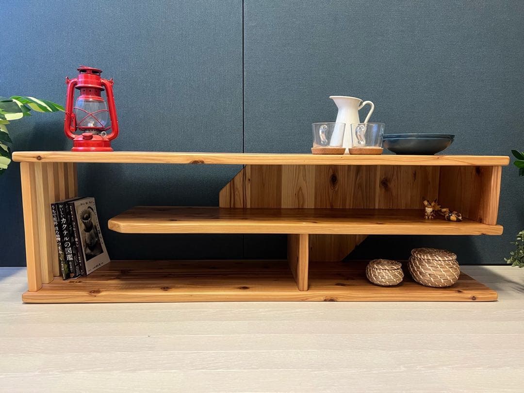 【在庫整理】 テレビボード 棚板付き 縦格子型 シェルフ 小物置き 杉 120