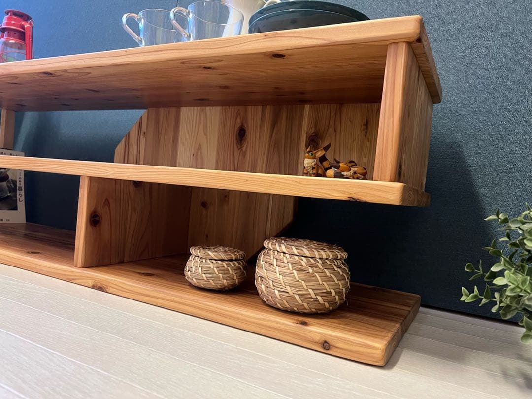 【在庫整理】 テレビボード 棚板付き 縦格子型 シェルフ 小物置き 杉 120