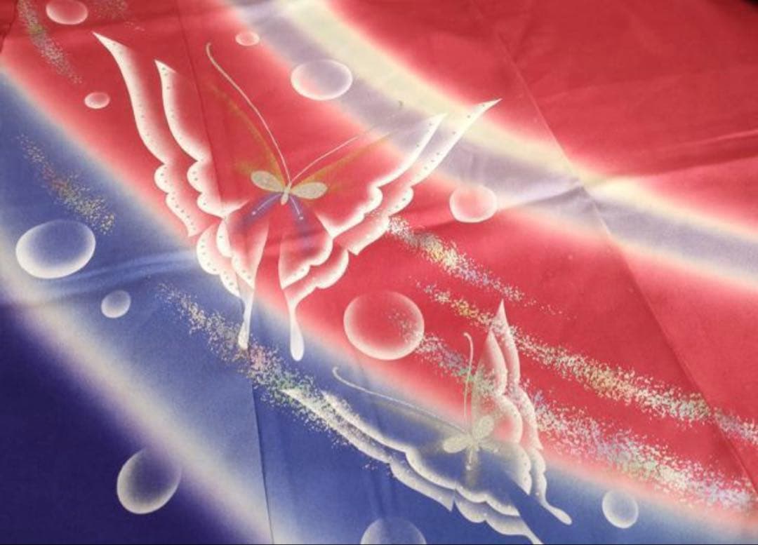 振袖フルセット6点サイズM〜Ｌ舞蝶文　暈し染め　金銀彩　正絹