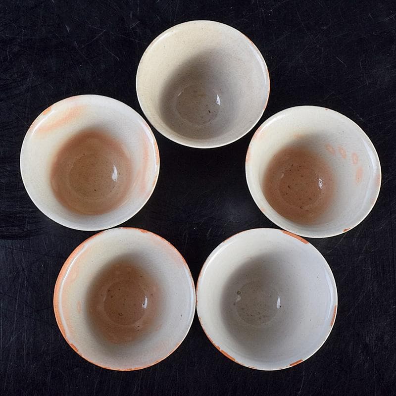 煎茶道具　虫明焼　蟹文　煎茶碗　五客　箱蓋無し　V　R8756