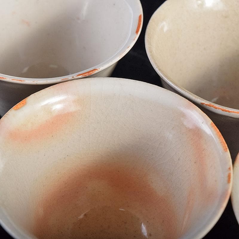 煎茶道具　虫明焼　蟹文　煎茶碗　五客　箱蓋無し　V　R8756