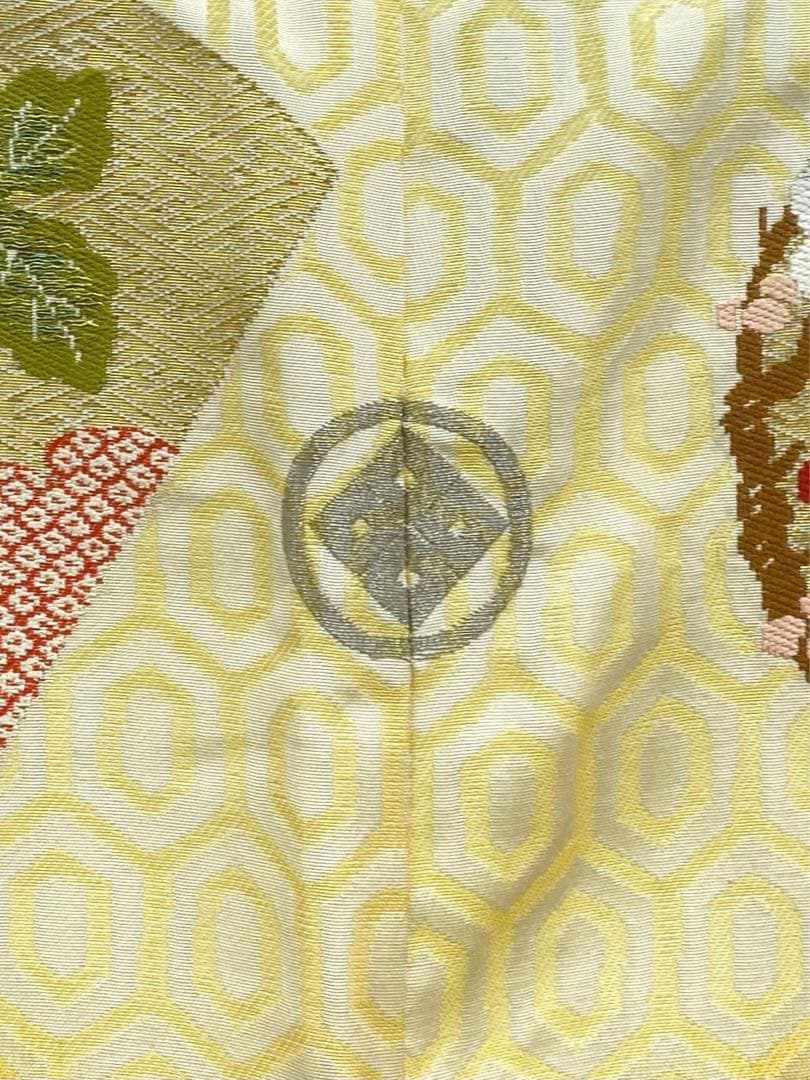 曽根武勇 落款入 御召 振袖 一つ紋 縫い紋 竹笹 金糸 正絹 躾糸付き