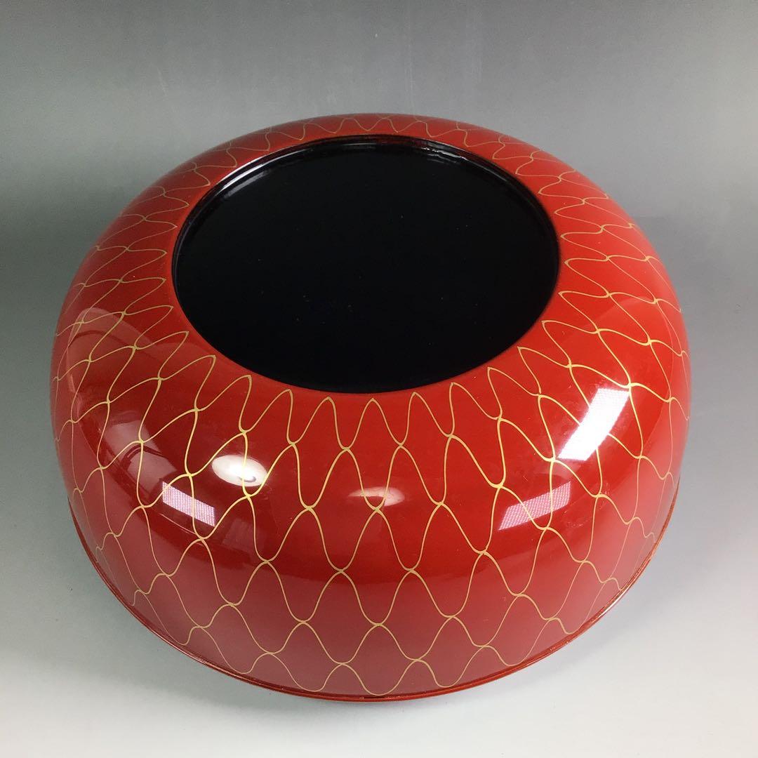 Ｒ１７７　食篭　『岡本陽斎作』『朱塗内黒』『金網目蒔絵』『喰籠』　共箱　菓子器